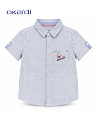 OKAIDI LIGHT BLUE MINI CHECK SHORT SLEEVE SHIRT