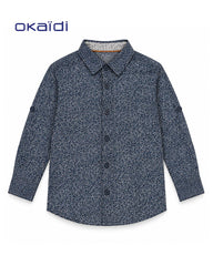 OKAIDI NAVY MICRO PRINT LONG SLEEVE SHIRT