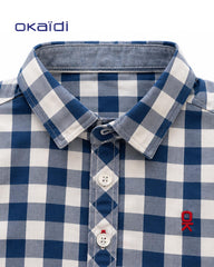 OKAIDI NAVY & WHITE GINGHAM CHECK LONG SLEEVE SHIRT