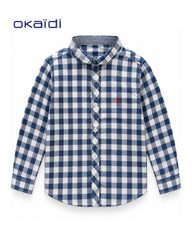 OKAIDI NAVY & WHITE GINGHAM CHECK LONG SLEEVE SHIRT
