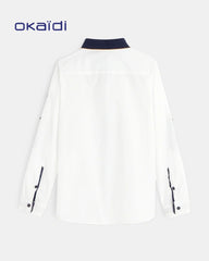 OKAIDI WHITE CONTRAST COLLAR LONG SLEEVE SHIRT