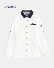 OKAIDI WHITE CONTRAST COLLAR LONG SLEEVE SHIRT