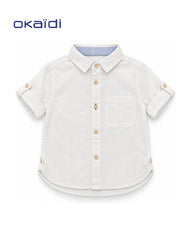 OKAIDI WHITE LINEN LOOK ROLL UP SLEEVE SHIRT