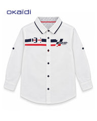 OKAIDI WHITE RACHING GRAPHIC LONG SLEEVE SHIRT