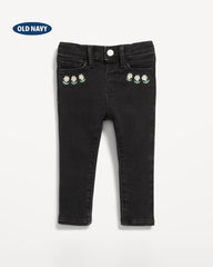 OLD NAVY BLACK FLORAL EMBROIDERED DENIM JEGGING