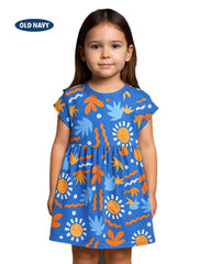 OLD NAVY BLUE OVERALL PRINTED SHORT SLEEVE DRESS