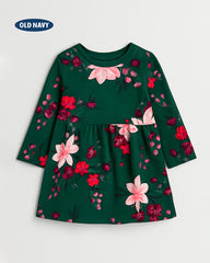 OLD NAVY DARK GREEN FLORAL PRINT LONG SLEEVE DRESS