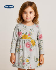 OLD NAVY GREY FLORAL PRINT LONG SLEEVE DRESS