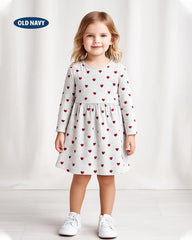 OLD NAVY LIGHT GREY HEARTS PRINT LONG SLEEVE DRESS