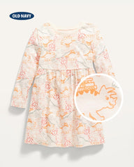 OLD NAVY OFF WHITE DINO LONG SLEEVE DRESS