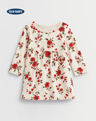 OLD NAVY OFF WHITE FLORAL PRINT LONG SLEEVE DRESS