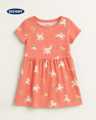 OLD NAVY PEACH UNICORN SHORT SLEEVE DRESS