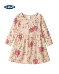 OLD NAVY SOFT PINK FLORAL PRINT LONG SLEEVE DRESS