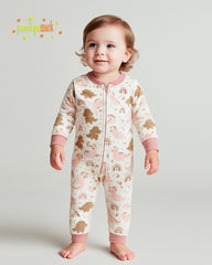 PENELOPE BEIGE DINO COZY PLUSH ZIP ROMPER