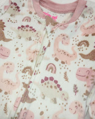 PENELOPE BEIGE DINO COZY PLUSH ZIP ROMPER