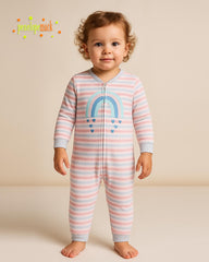 PENELOPE COZY STRIPED RAINBOW FLEECE ZIP ROMPER