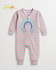 PENELOPE COZY STRIPED RAINBOW FLEECE ZIP ROMPER