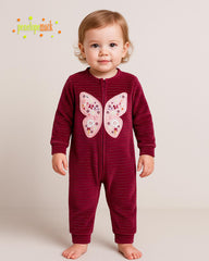 PENELOPE MAROON COZY PLUSH BUTTERFLY EMBELISHED ROMPER