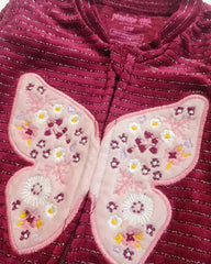 PENELOPE MAROON COZY PLUSH BUTTERFLY EMBELISHED ROMPER