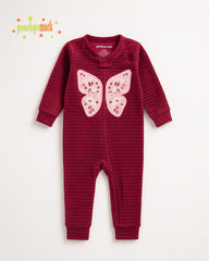 PENELOPE MAROON COZY PLUSH BUTTERFLY EMBELISHED ROMPER