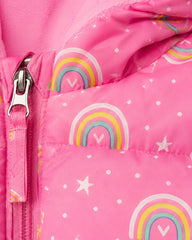PINK PLATINUM PINK RAINBOW PRINT HOODED PUFFER JACKET