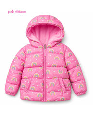 PINK PLATINUM PINK RAINBOW PRINT HOODED PUFFER JACKET