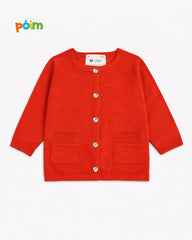 POIM RED GIRLS KNITTED CARDIGAN