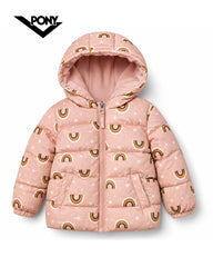 PONY RAINBOW PRINT HOODED PUFFER JACKET