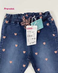 PRENATAL KIDS MID BLUE HEART EMBROIDERED PANTS