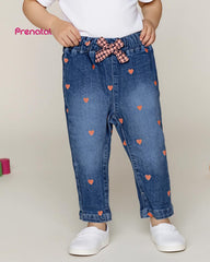 PRENATAL KIDS MID BLUE HEART EMBROIDERED PANTS