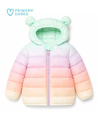 PRIMARK BABY OMBRE BEAR HOODED PUFFER JACKET - PASTEL MULTI