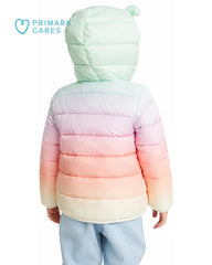 PRIMARK BABY OMBRE BEAR HOODED PUFFER JACKET - PASTEL MULTI