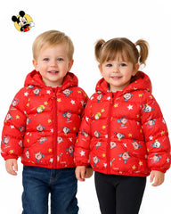 RED MICKEY CARTOON ULTRA LIGHT WEIGHT PUFFER JACKET WITH HOOD