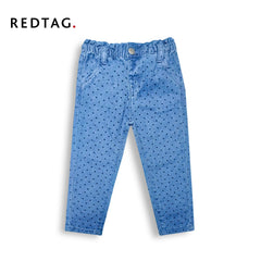 REDTAG GIRLS BLUE DOTTED DENIM JEANS