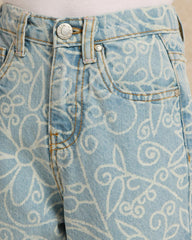 REDTAG GIRLS BLUE PRINTED JEANS