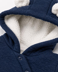 REDTAG NAVY BEAR HOODED BABY ROMPER