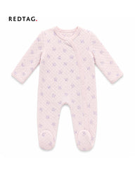 REDTAG PINK BABY BUTTERFLY PRINT QUILTED ROMPER