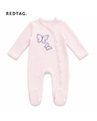 REDTAG PINK BUTTERFLY EMBROIDERED QUILTED FOOTED ROMPER