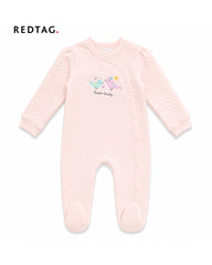 REDTAG PINK SWEET FAMILY BIRD QUILTED FOOTED ROMPER