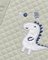 REDTAG SAGE GREEN DINOSAUR EMBROIDERED QUILTED ROMPER