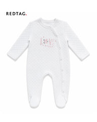 REDTAG WHITE BABY LOVE FLORAL EMBROIDERED ROMPER