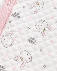 REDTAG WHITE & PINK BUNNY PRINT QUILTED ROMPER