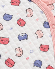 REDTAG WHITE & PINK CAT PRINT QUILTED ROMPER