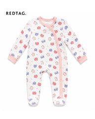 REDTAG WHITE & PINK CAT PRINT QUILTED ROMPER