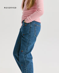 RESERVED BLUE EMROIDERED STRAIGHT JEANS