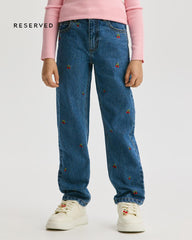 RESERVED BLUE EMROIDERED STRAIGHT JEANS