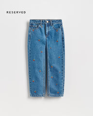 RESERVED BLUE EMROIDERED STRAIGHT JEANS