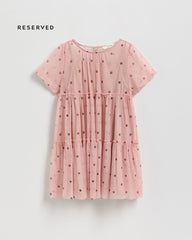 RESERVED BLUSH PINK POLKA DOT MESH TIERED DRESS