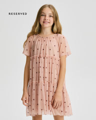 RESERVED BLUSH PINK POLKA DOT MESH TIERED DRESS