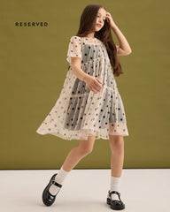 RESERVED GIRLS POLKA DOT MESH TIERED PARTY DRESS